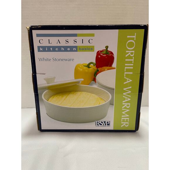 Classic Kitchen Basics NEW White Stoneware Tortilla Warmer - Picture 1 of 9